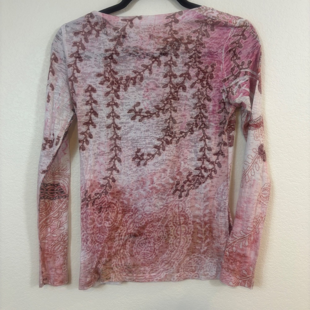 Prana Top Women S Pink Vtg 90s Y2K Paisley Long Sleeve Burnout Tee Boho Granola - Picture 4 of 4